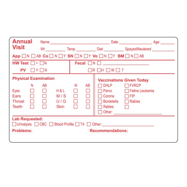 Nevs Veterinary Annual Visit Label 2-1/2" x 4" White w/Red VW-0091 - main